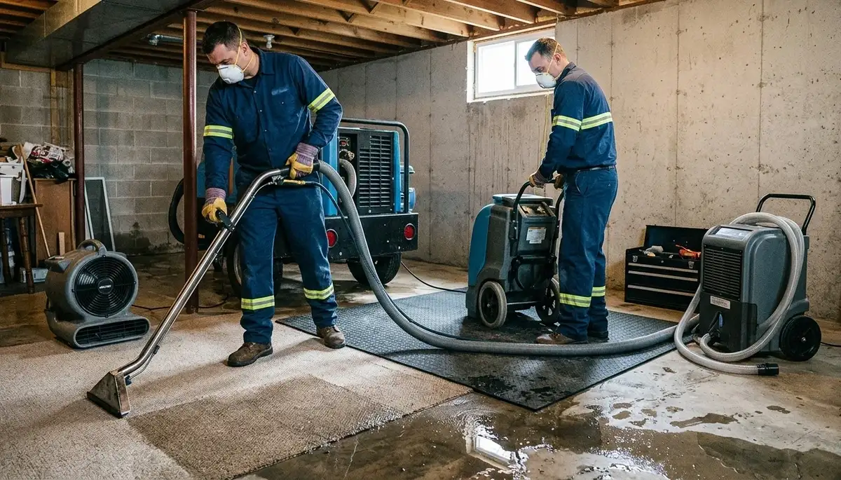 Water extraction service removing standing water from a Yonkers, NY home